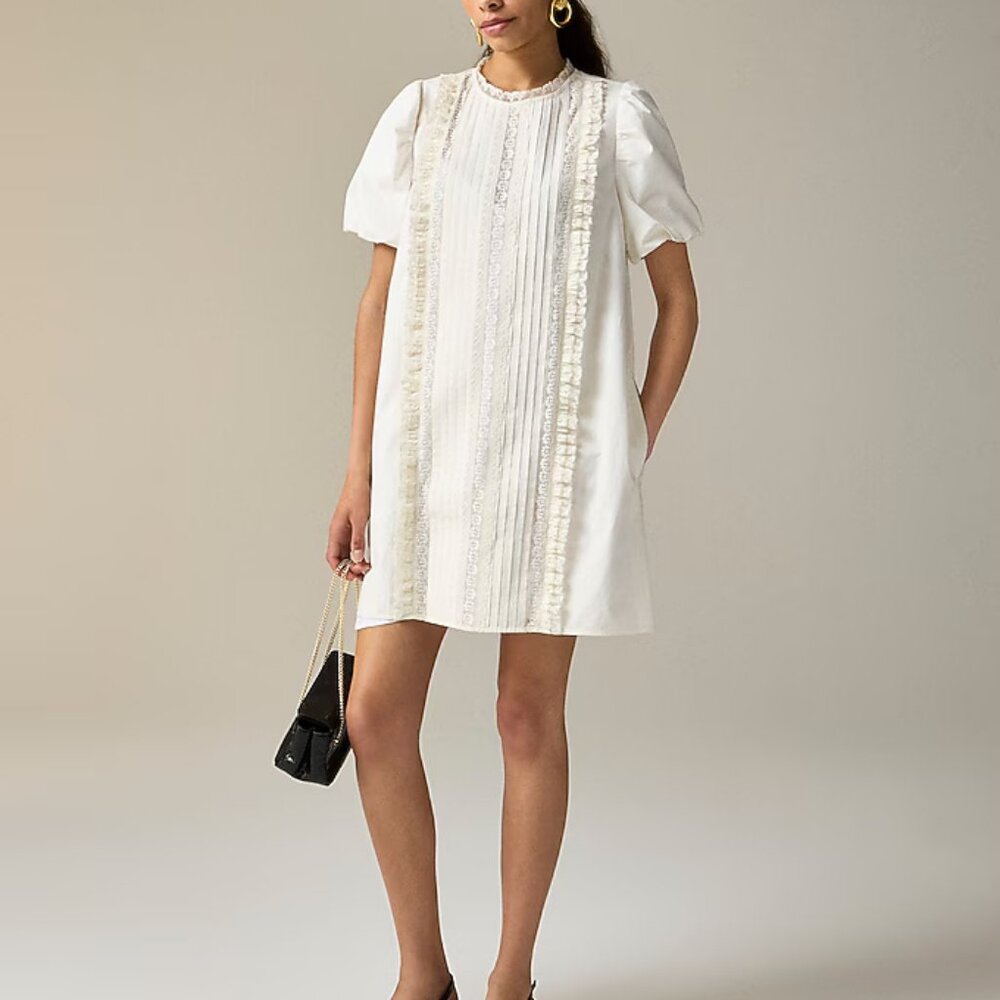 NWT J Crew Lace-trim Pintuck Lace & Ruffles Dress